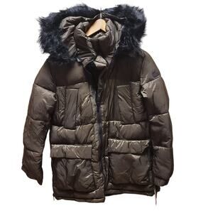 RACHEL ROY Women's Faux Fur Trim Hooded Quilted Puffer Jacket Black SMALL  NWT